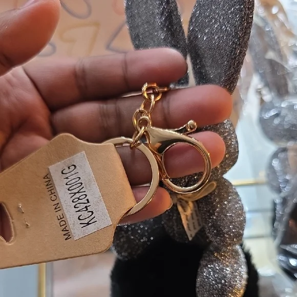 Glitter Bunny Keychain with Black Pom Pom - Picture 5 of 6